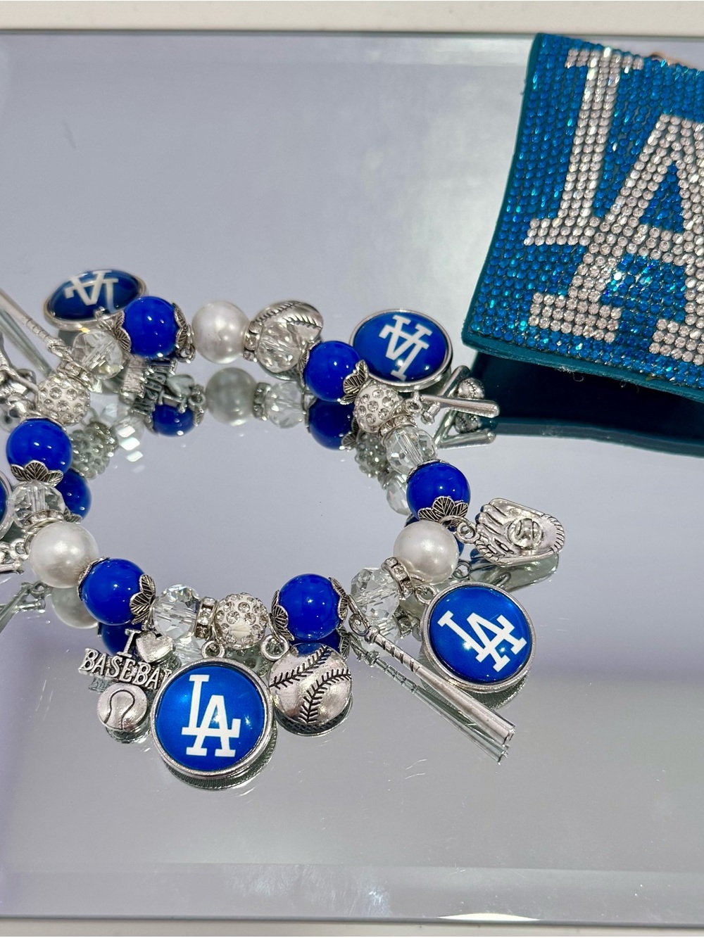 New LA-Inspired Blue Crystal Stretchy Charm Bracelet